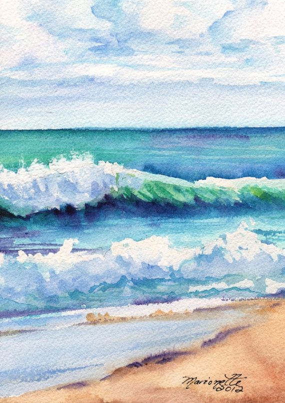 570x805 Ocean Waves Of Kauai I Original Watercolor Painting From Kauai