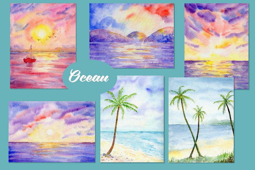 864x576 Watercolor Nature Background Ocean