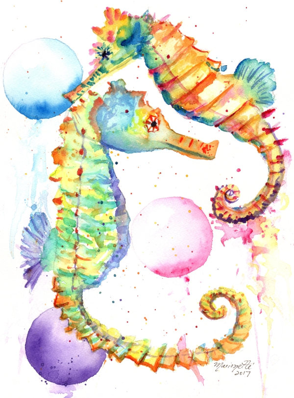 600x811 Seahorse Original Watercolor, Seahorses Paintings, Nursery Art
