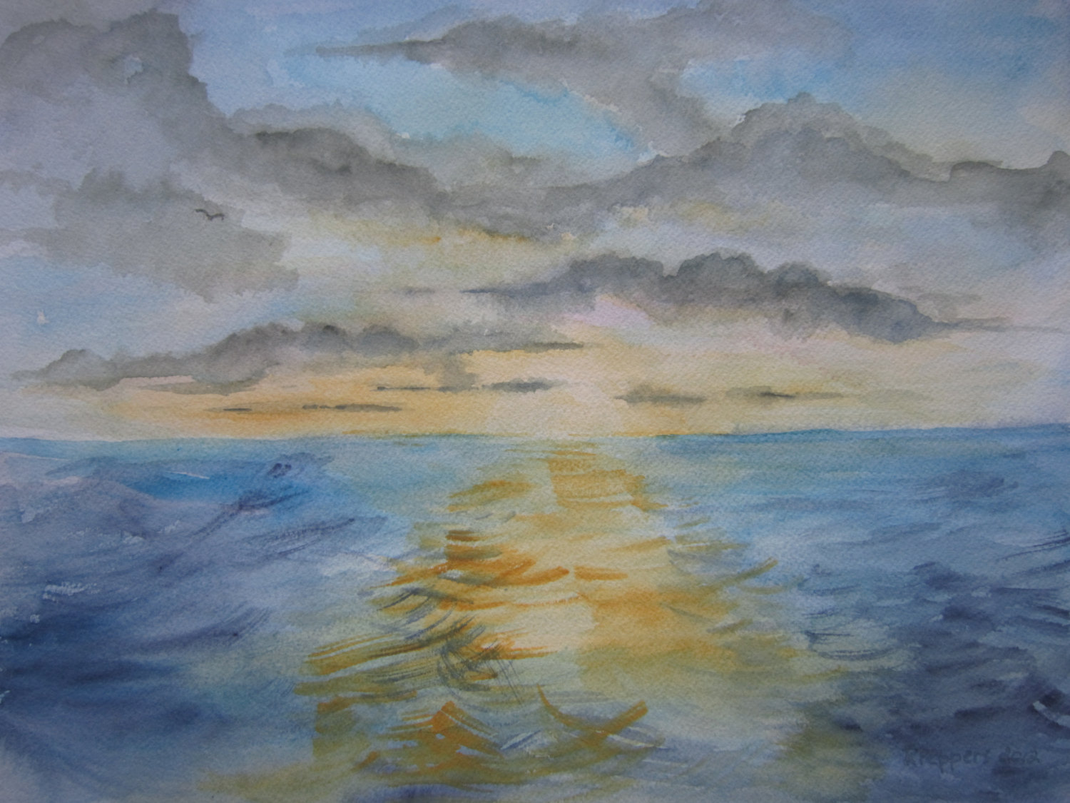 1500x1125 Ocean Sunset Print Of Original Watercolor Painting Seascape Etsy