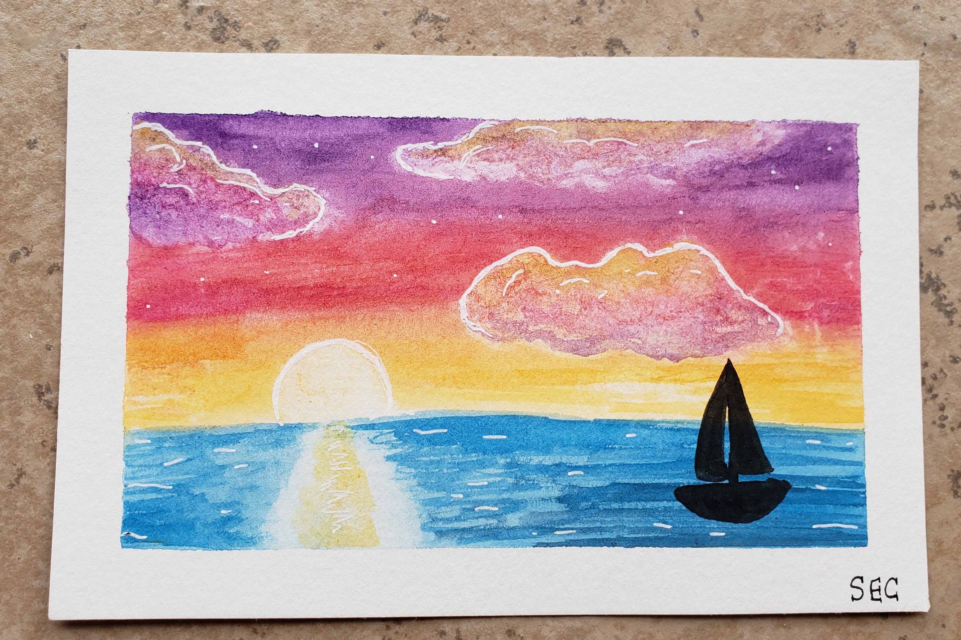 3289x2193 Ocean Sunset Watercolor Original Sarah Cobble Illustrations