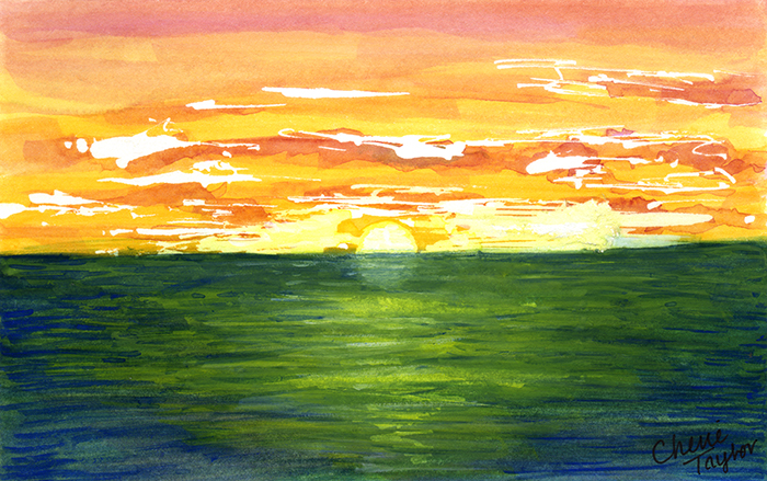 700x439 Ocean Sunset Original X Watercolor Painting Cherie