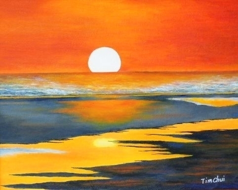 482x386 Painting Sunset Over The Atlantic Ocean Virginia (Original Art