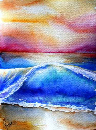 375x506 Saatchi Art Ocean Sunset Original Watercolor Painting Painting By