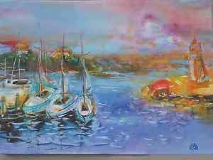 300x225 Watercolor Painting Aquarelle Hand Painted Seascape Ocean Sunset