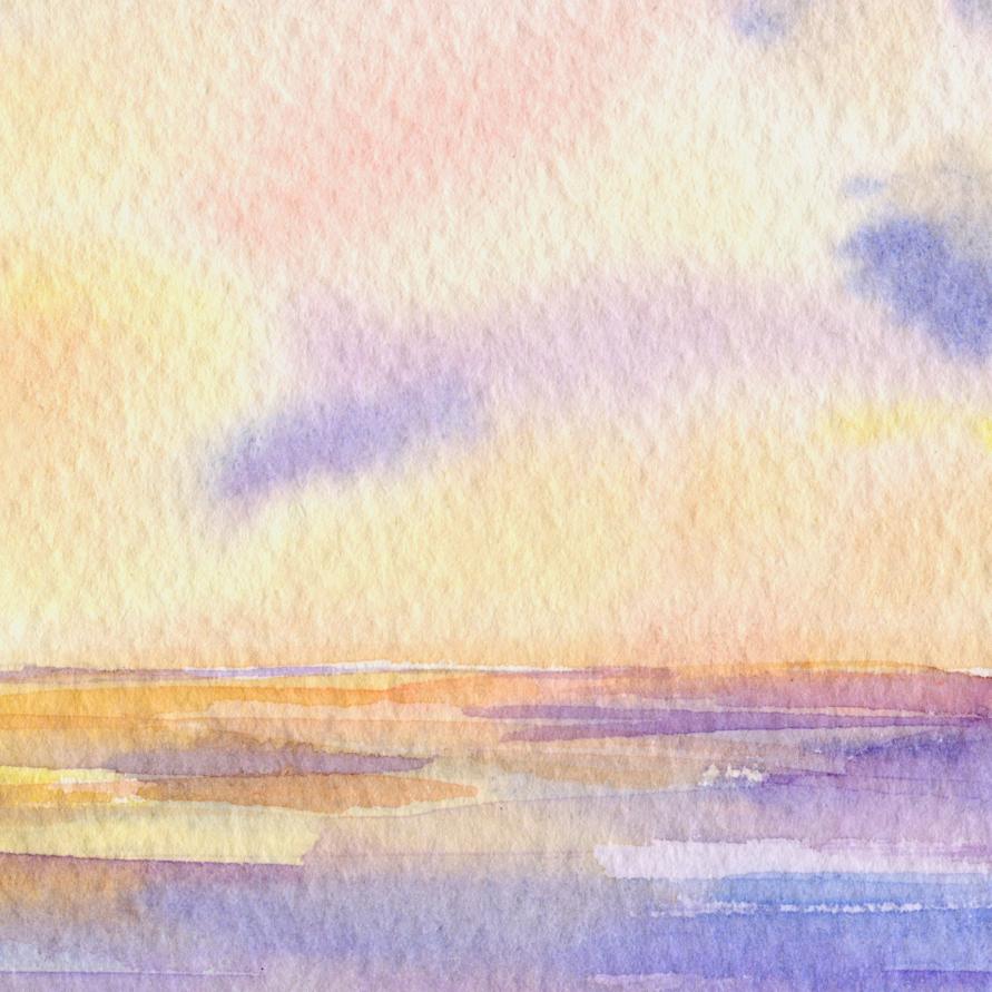 891x891 Watercolor Landscape Painting Ocean Sunset Art Print Digital
