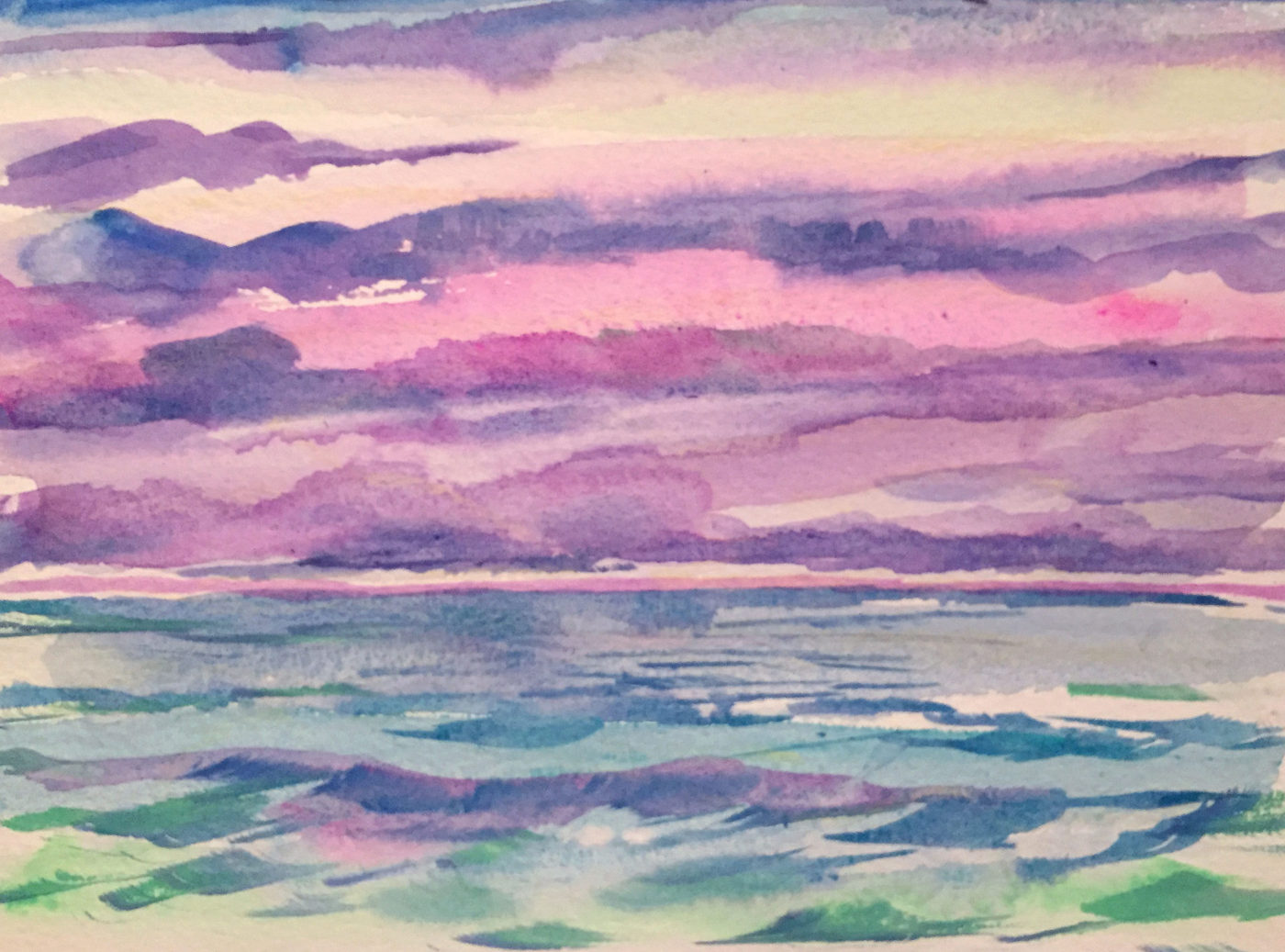 1400x1037 Before Dusk, Watercolor, 6x8, Ocean Sunset Painting By Abbie