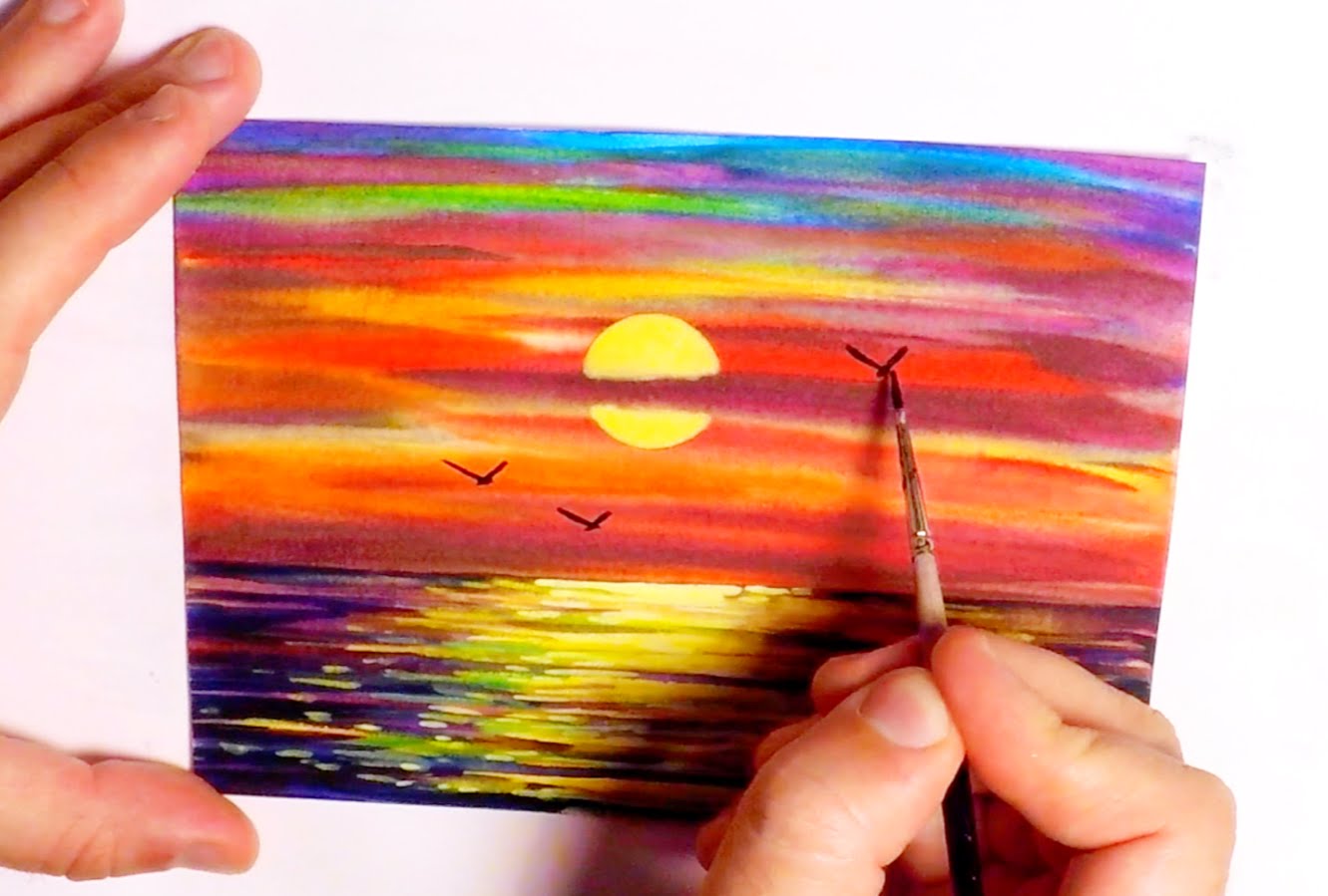 1331x899 How To Paint A Sunset With Seagulls In Watercolor
