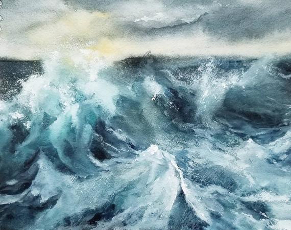 570x450 Original Angry Ocean Waves Paintingoriginal Watercolor Etsy