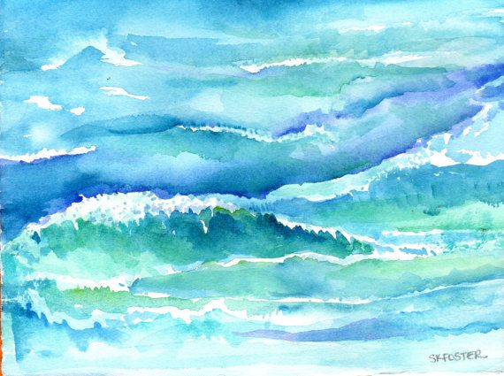570x425 Original Ocean Waves Watercolor 5 X 7 Inches My Art In My Etsy