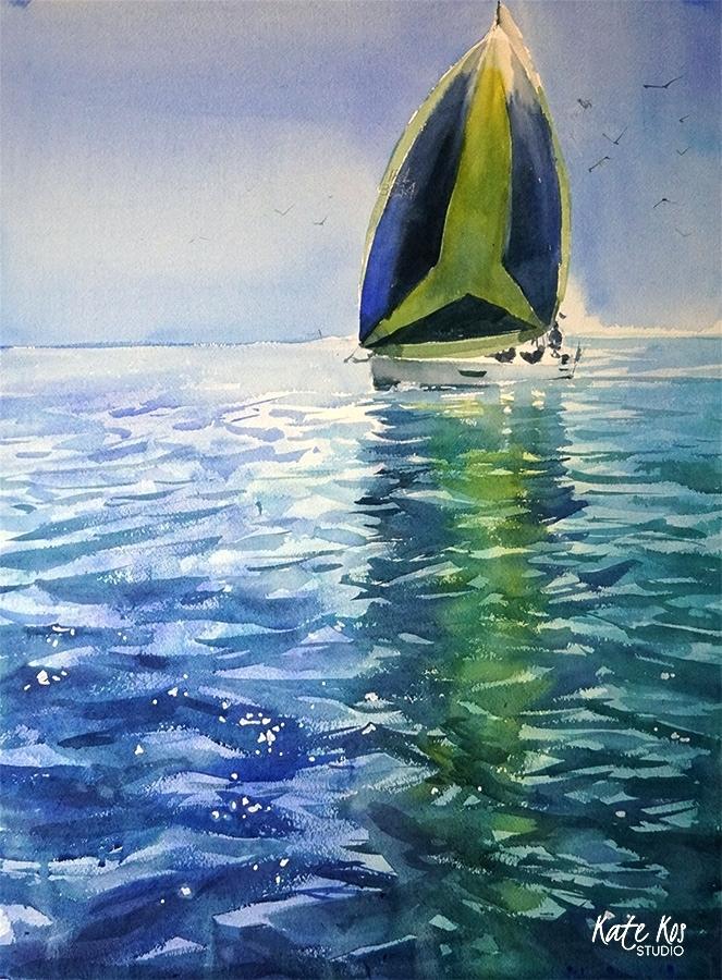 663x900 Waves Painting Green Spinnaker Watercolor Ocean Wave Easy