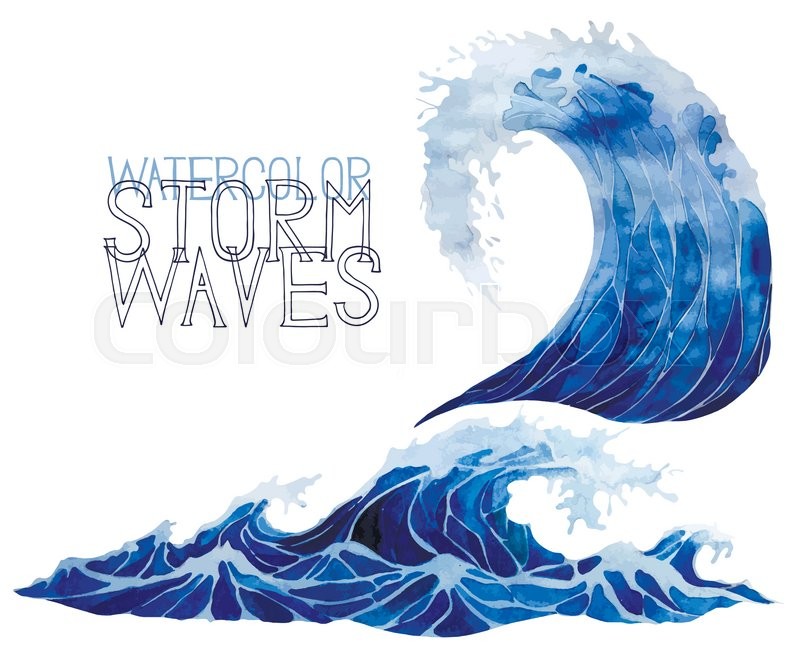 800x652 Deep Blue Storm Waves Isolated On White Background. Watercolor