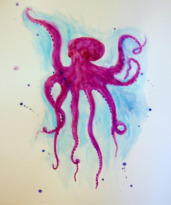 570x684 Purple Watercolor Octopus Print Etsy