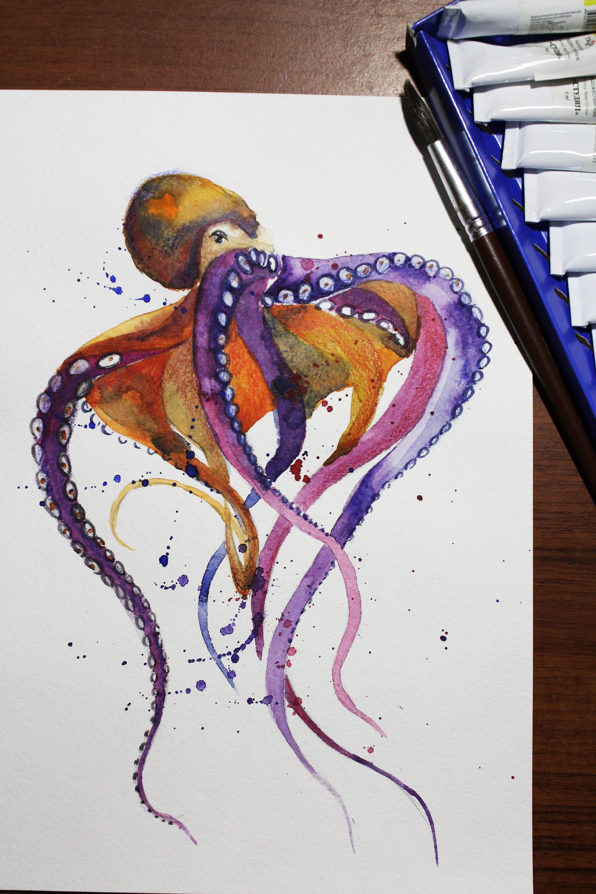 2000x3000 Octopus Original Watercolor, Octopus Art, Decor For Room