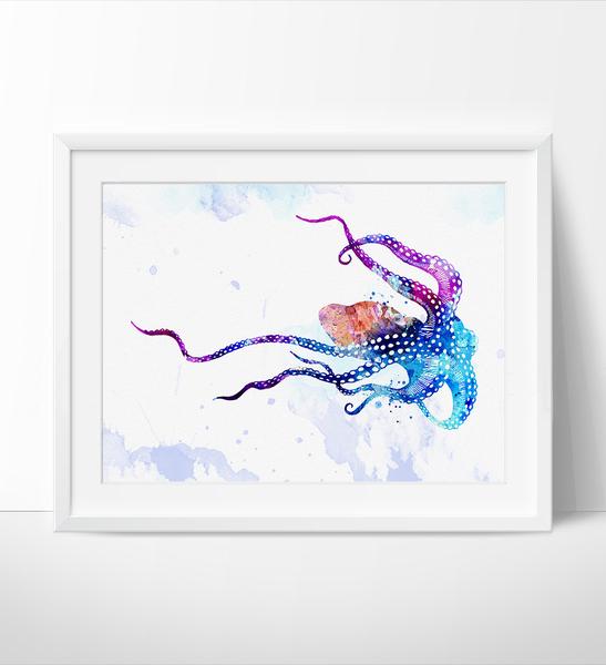 547x600 Octopus Watercolor Print, Octopus Art Print, Watercolor Art