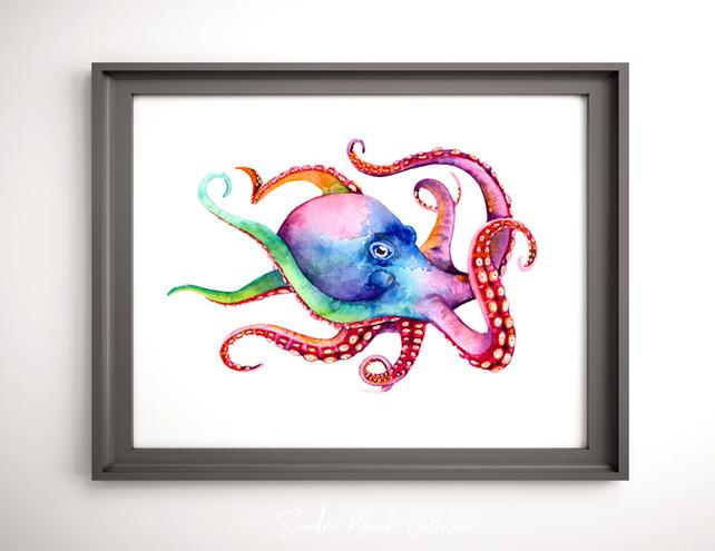642x495 Octopus Watercolor Octopus Octopus Art Octopus Painting Etsy