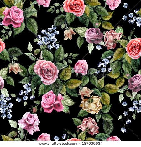 450x470 Seamless Floral Pattern With Of Red, Purple And Pink Roses On