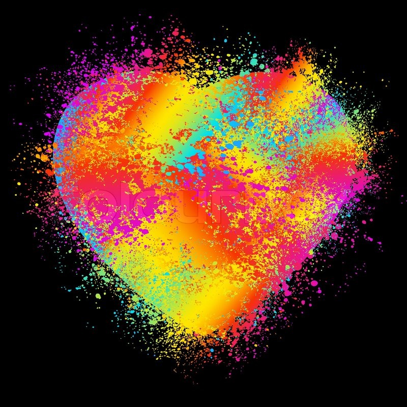 800x800 Watercolor Heart Isolated On Black Background Stock Vector