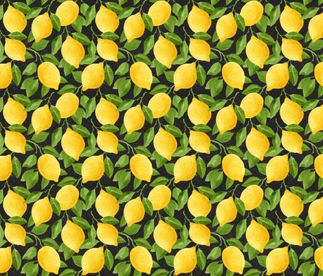 470x402 Watercolor Lemons Pattern On Black Background Fabric