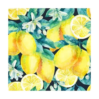 400x400 Watercolor Lemon Fruit Branch With Leaves Seamless Pattern On