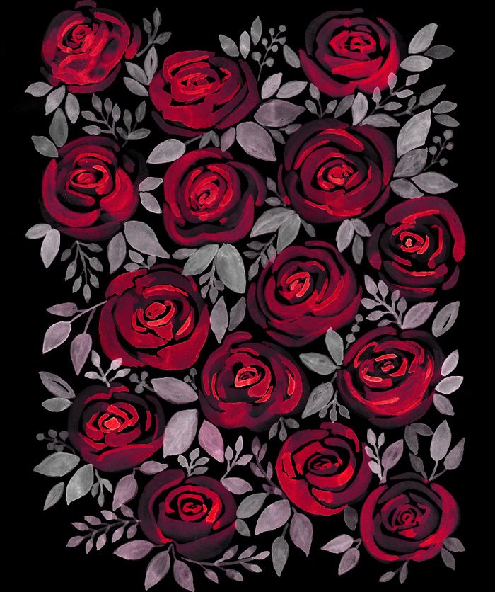 700x836 Watercolor Red Roses On Black Background