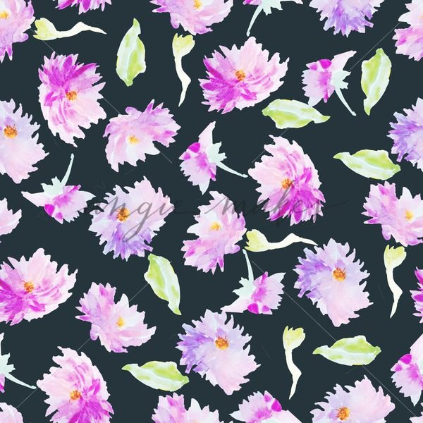 600x600 Cute Purple Dahlia Watercolor Flowers On Black Background