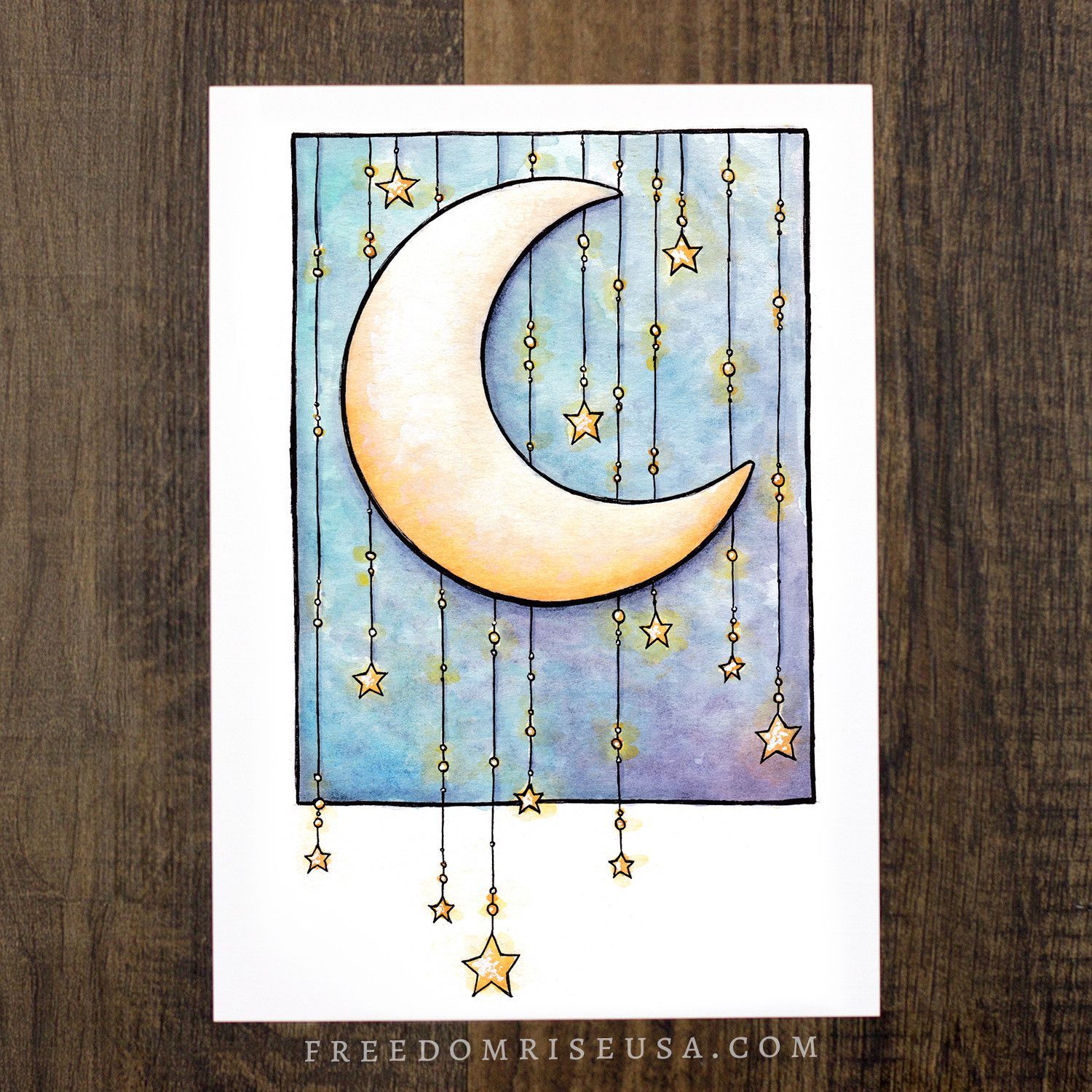 1500x1500 Moon + Stars Art Print Canvas Paper, Becca And Watercolor