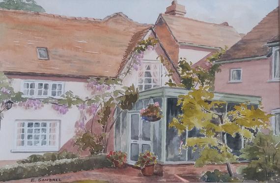 570x374 House With Conservatory Watercolour On Cardboard Etsy