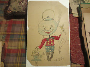 300x225 Toshio Aoki Caricature Watercolor On Cardboard Estate Of G.g.