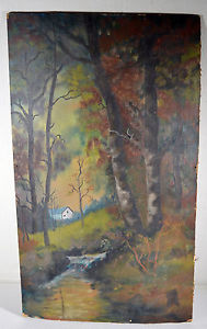 189x300 Antique 20 Watercolor Painting On Cardboard Forest View Small