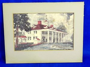 300x225 Vintage Watercolor Print On Cardboard George Washington Home Mount
