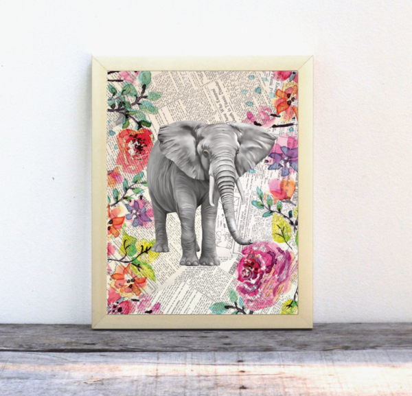 600x577 Print Or Canvas, Elephant Newspaper Watercolor Print Children