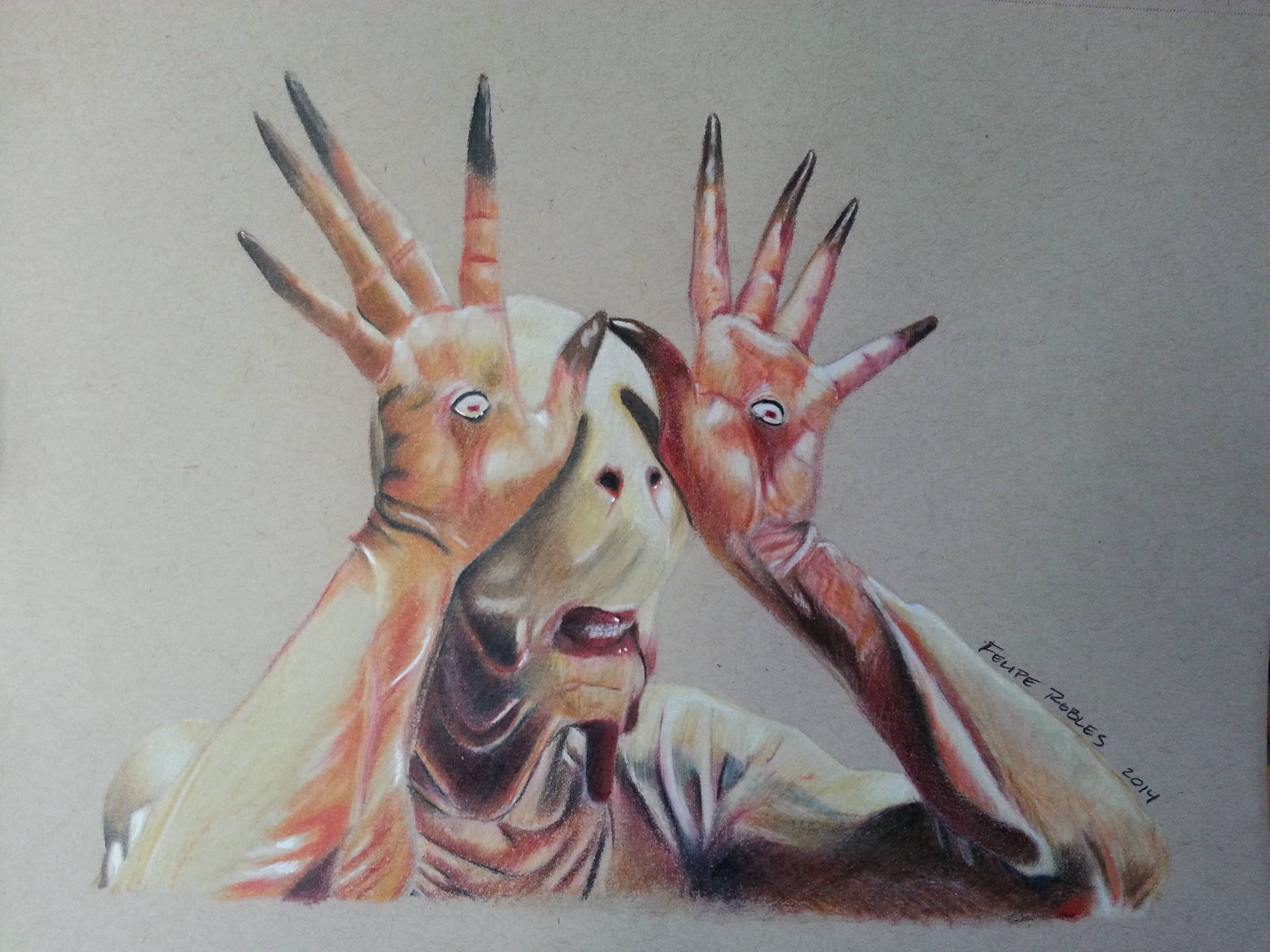 3264x2448 The Pale Man With Colored Pencil On 9x12 Tan Toned Paper.