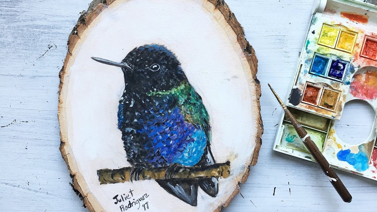 1280x720 Hummingbird Watercolor Painting On Wood Speed Painting