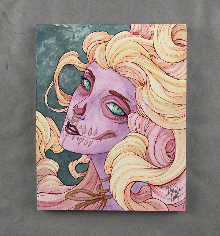 720x773 Rose Original Watercolor Painting On Wood Canvas Danica Sills