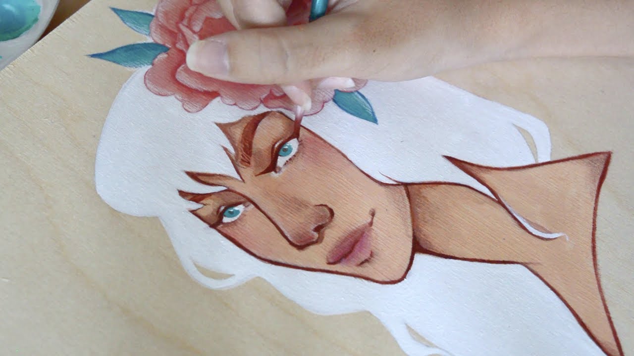 1280x720 Speedpainting Portrait On Wood (Watercolor, Gouache, Colored