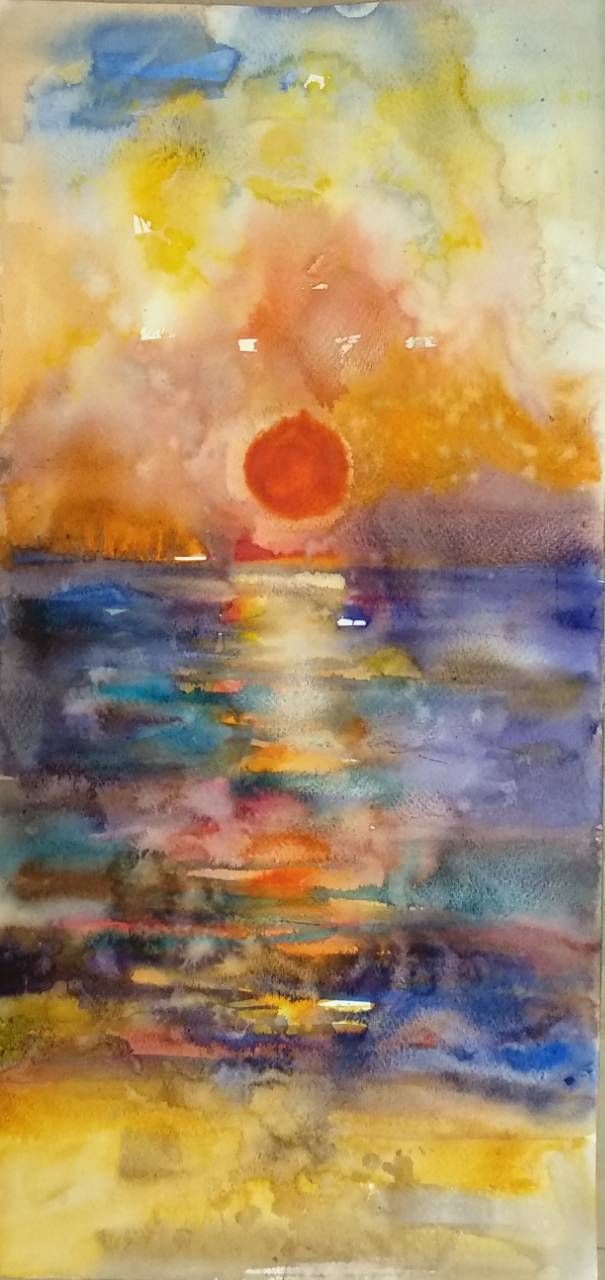 605x1280 Sunset Watercolor Painting Angelina Nedin 2018 Art