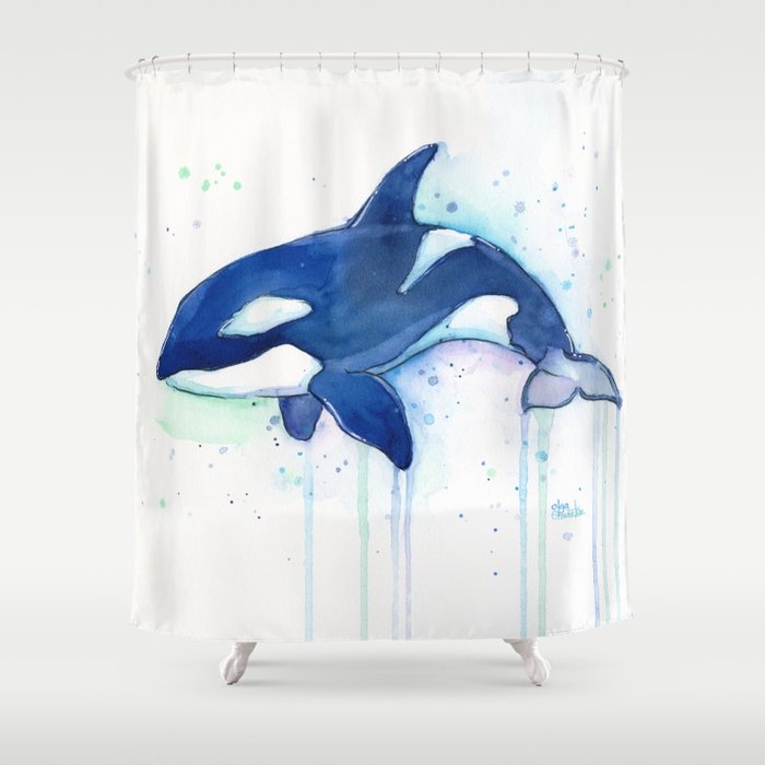 700x700 Killer Whale Orca Watercolor Painting Animal Art Shower Curtain By