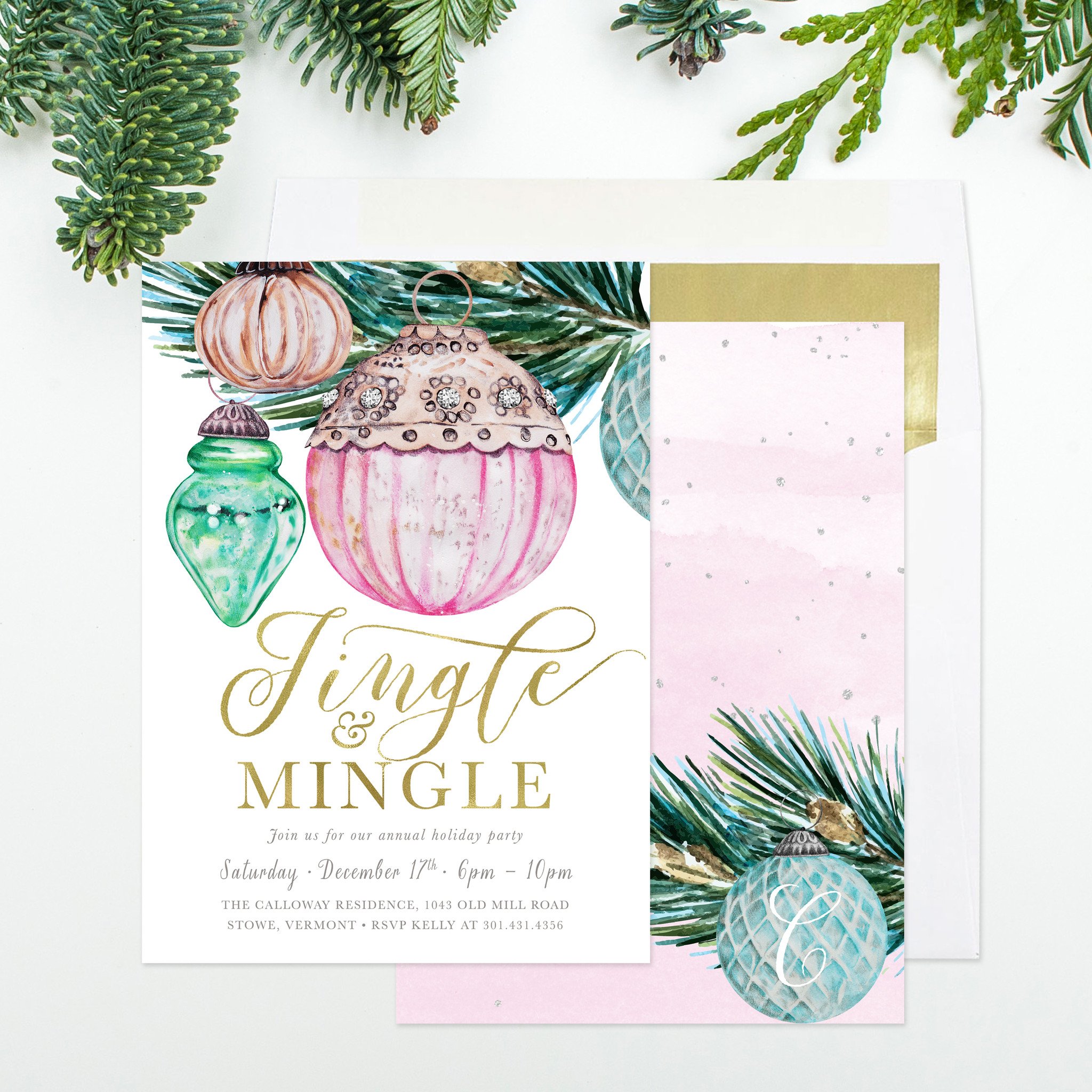 2048x2048 Jingle Amp Mingle Holiday Party Invitation, Vintage Watercolor