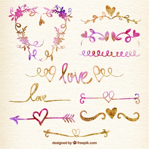 626x626 Valentine Watercolor Ornaments Vector Free Download