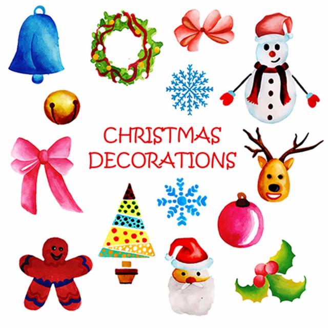 640x640 Watercolor Christmas Ornaments Collection, Watercolor Vector