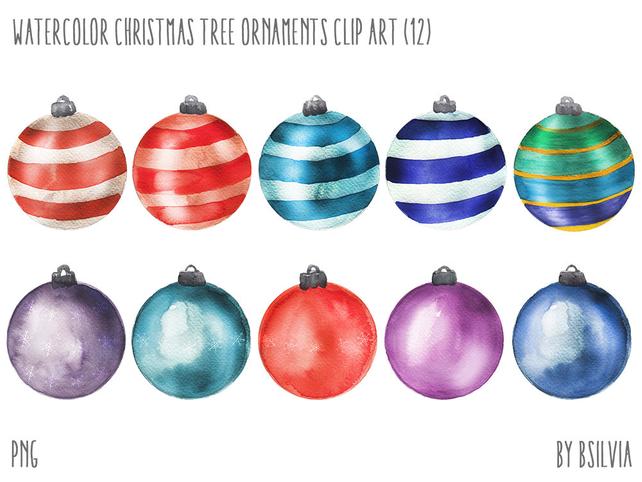 642x482 Watercolor Christmas Tree Ornaments Watercolor Christmas Tree Etsy