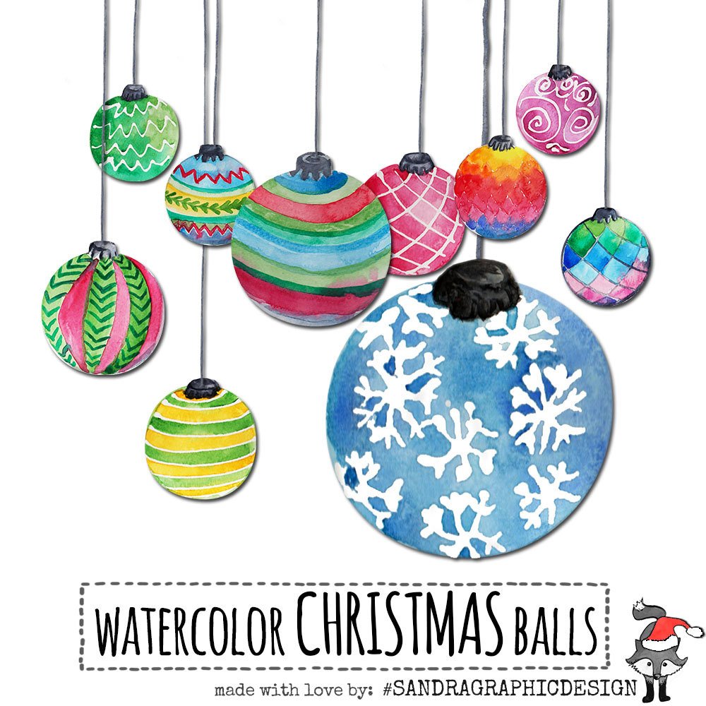 1000x1000 Christmas Clip Art Hand Painted Watercolor