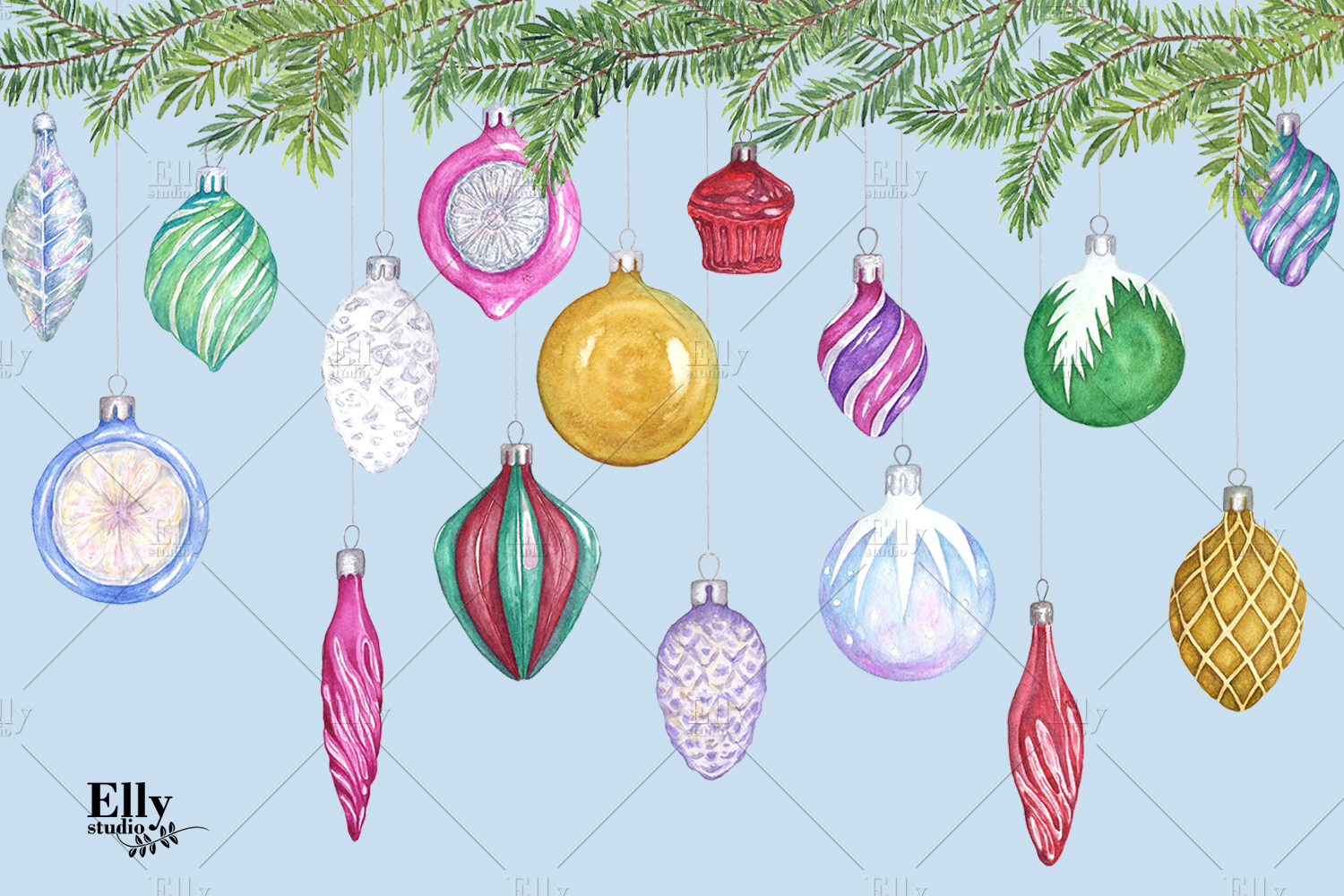 1500x1000 Clip Art Watercolor Christmas Ornaments Design Bundles