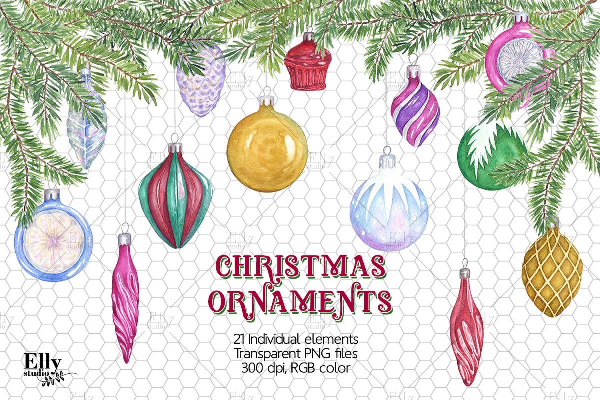 1200x800 Clip Art Watercolor Christmas Ornaments