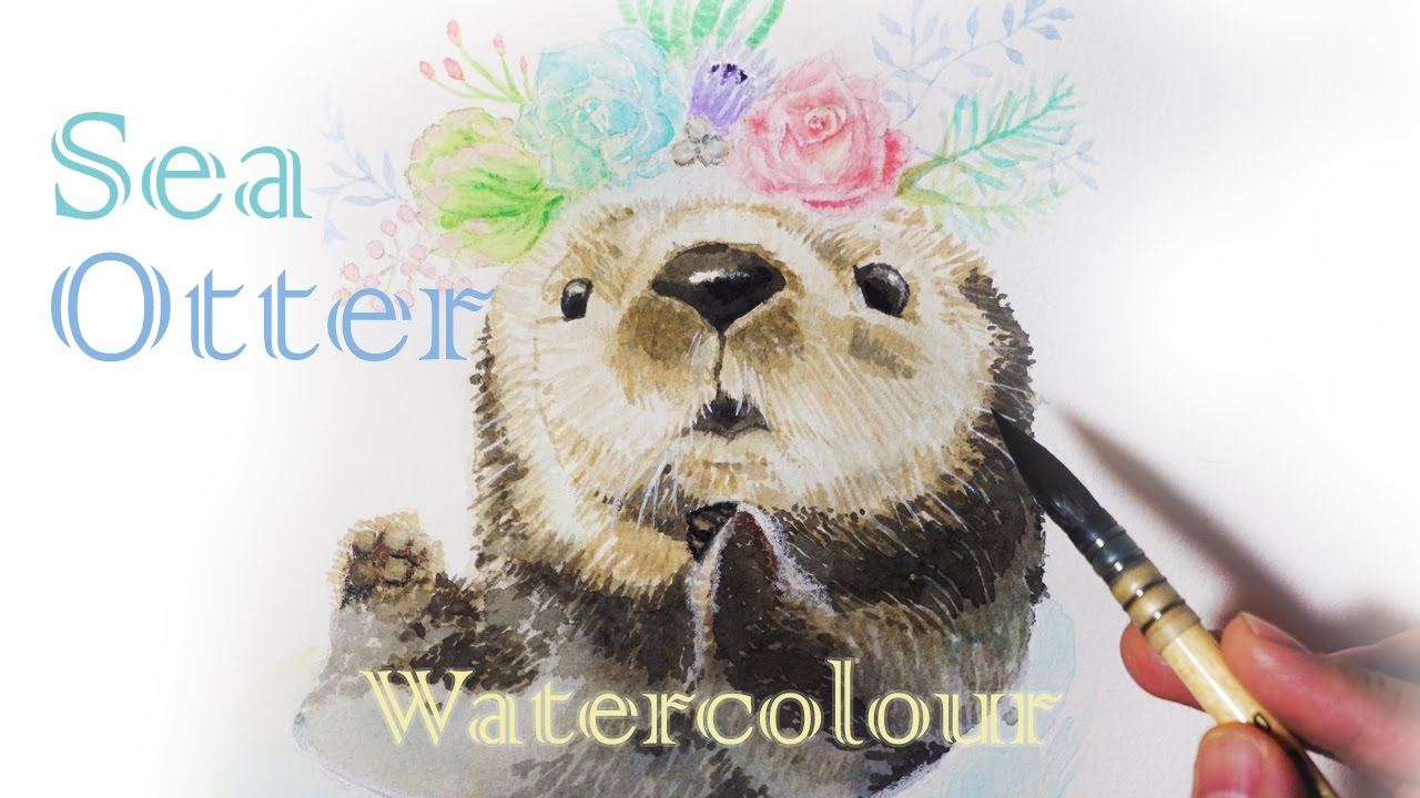 1280x720 Sea Otter Watercolor Painting With Succulent Wreath Watercolour