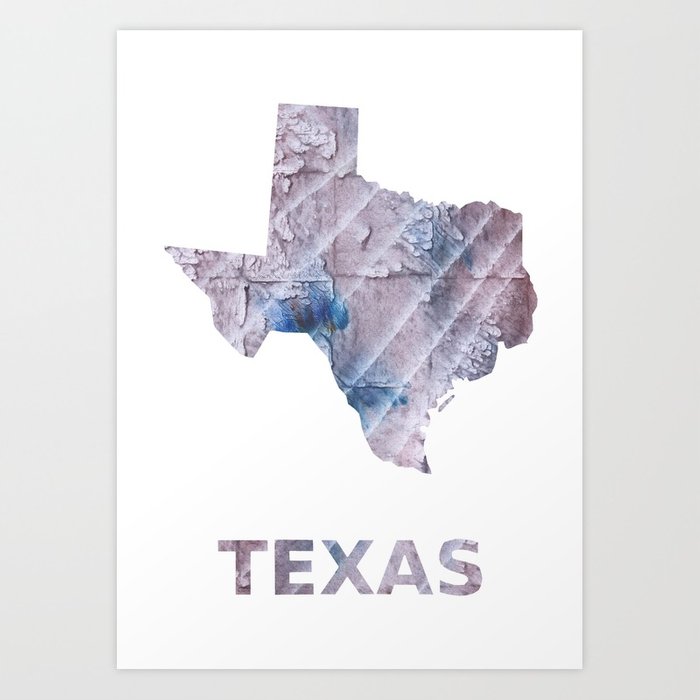 700x700 Texas Map Outline Dark Gray Stained Watercolor Pattern Art Print