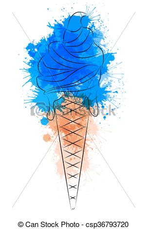 302x470 Vector Illustration Of Cartoon Outline Ice Cream With Watercolor