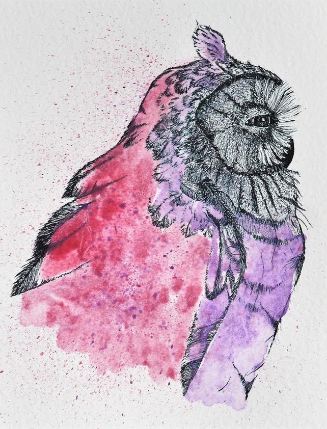 642x842 Owl Original Watercolor Owl Original Wildlife Original Owl Etsy