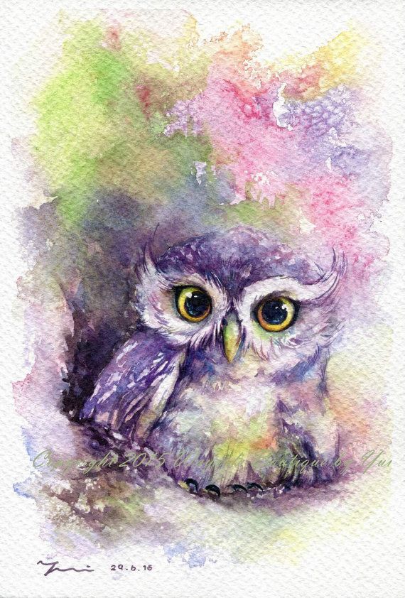 570x842 Print Owl Watercolor Painting 7.5 X Watercolor